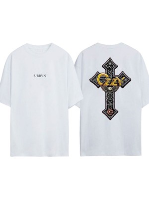 Urbvn Ozzy 1 Tasarım Baskılı Beyaz Oversize T-Shirt