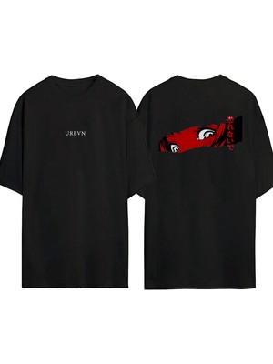 Urbvn Anime Eyes Tasarım Baskılı Siyah Oversize T Shirt
