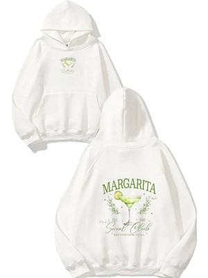 Urbvn Margarita Tasarım Baskılı Oversize Beyaz Kapüşonlu Sweatshirt
