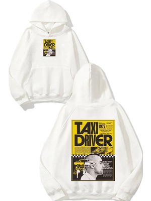 Urbvn Driver 2 Tasarım Baskılı Oversize Beyaz Kapüşonlu Sweatshirt