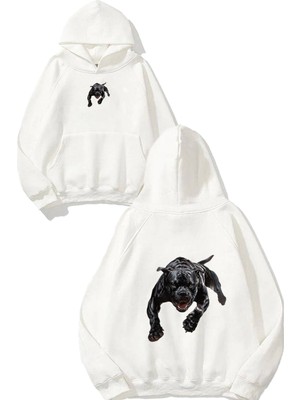 Urbvn American Stff Tasarım Baskılı Oversize Beyaz Kapüşonlu Sweatshirt