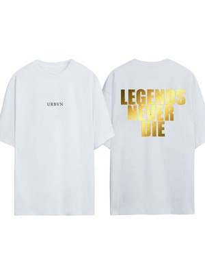 Urbvn Legens Never Tasarım Baskılı Beyaz Oversize T-Shirt