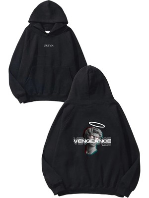 Urbvn Vengeance Tasarım Baskılı Oversize Siyah Kapüşonlu Sweatshirt