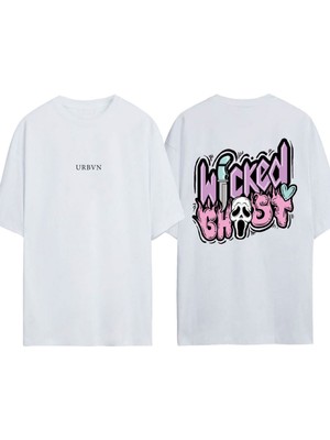 Urbvn Kicked Ghost Tasarım Baskılı Beyaz Oversize T-Shirt