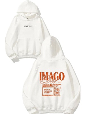 Urbvn Image Tasarım Baskılı Oversize Beyaz Kapüşonlu Sweatshirt