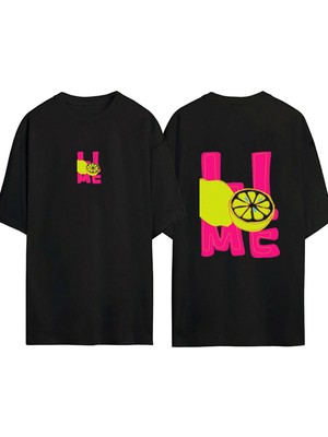 Urbvn Lime 1 Tasarım Baskılı Siyah Oversize T Shirt