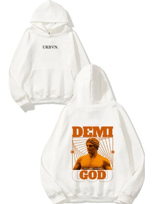 Urbvn Hecules Tasarım Baskılı Oversize Beyaz Kapüşonlu Sweatshirt