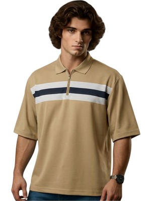 Maruf Shop Fermuarlı Erkek Büyük Beden 115 - 138 Kilo Arası Uygun Likralı Pike Polo Yaka Baskılı Tişört