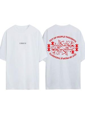 Urbvn Out Of Peoples Tasarım Baskılı Beyaz Oversize T-Shirt