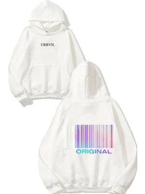 Urbvn Be Original Tasarım Baskılı Oversize Beyaz Kapüşonlu Sweatshirt
