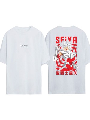 Urbvn Seiva Tasarım Baskılı Beyaz Oversize T-Shirt