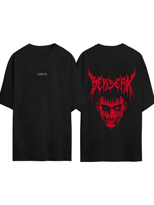 Urbvn Berserk Tasarım Baskılı Siyah Oversize T Shirt