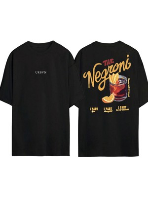 Urbvn Negronii Tasarım Baskılı Siyah Oversize T Shirt