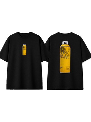 Urbvn Ny Sprey Tasarım Baskılı Siyah Oversize T-Shirt