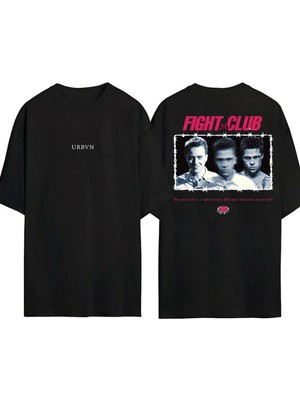 Urbvn Fight Club Tasarım Baskılı Siyah Oversize T Shirt