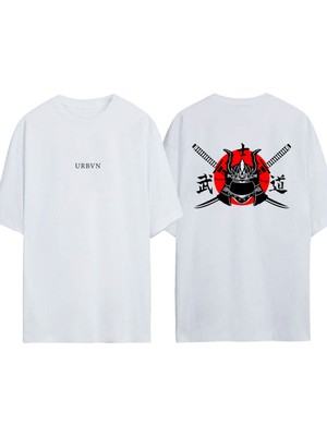 Urbvn Samurai 1 Tasarım Baskılı Beyaz Oversize T-Shirt