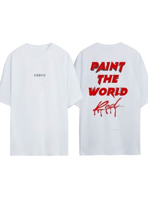 Urbvn Paint The World Tasarım Baskılı Beyaz Oversize T-Shirt
