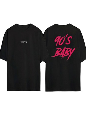 Urbvn 90 Baby Tasarım Baskılı Siyah Oversize T Shirt