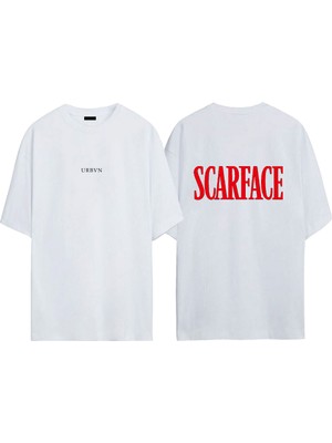 Urbvn Scarface Logo Tasarım Baskılı Beyaz Oversize T-Shirt