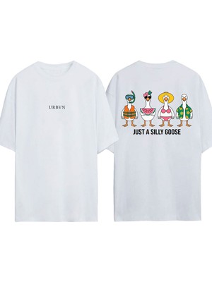 Urbvn Silly Goose Tasarım Baskılı Beyaz Oversize T-Shirt