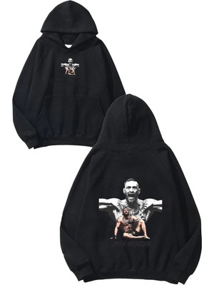 Urbvn Conor Tasarım Baskılı Oversize Siyah Kapüşonlu Sweatshirt