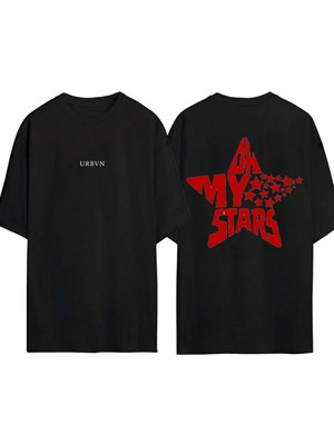 Urbvn My Stars Tasarım Baskılı Siyah Oversize T Shirt