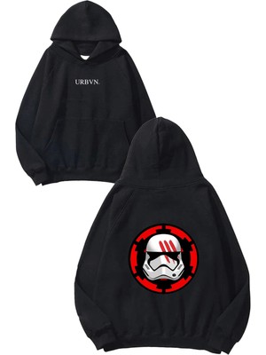 Urbvn Star Wars Tasarım Baskılı Oversize Siyah Kapüşonlu Sweatshirt