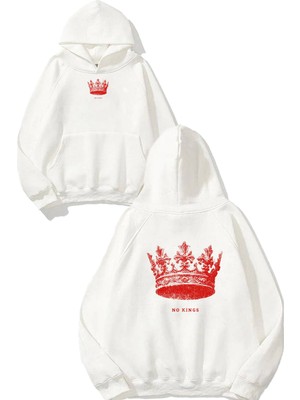 Urbvn No King Tasarım Baskılı Oversize Beyaz Kapüşonlu Sweatshirt