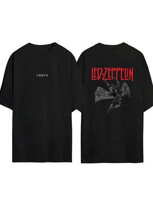 Urbvn LED Zepplin Angels Tasarım Baskılı Siyah Oversize T Shirt
