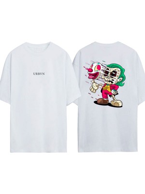 Urbvn Joker Anime Tasarım Baskılı Beyaz Oversize T-Shirt
