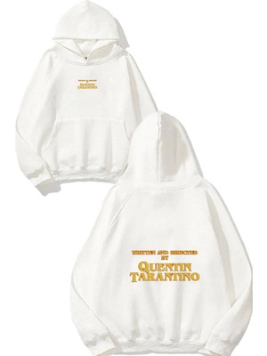 Urbvn Tarantino Tasarım Baskılı Oversize Beyaz Kapüşonlu Sweatshirt