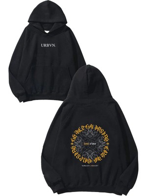 Urbvn Artwear Tasarım Baskılı Oversize Siyah Kapüşonlu Sweatshirt