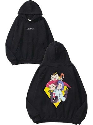 Urbvn Girls 1 Tasarım Baskılı Oversize Siyah Kapüşonlu Sweatshirt