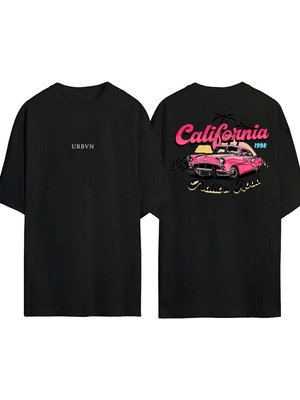 Urbvn Siyah Oversize T Shirt Erkek Günlük Tarz Tasarım Baskılı Pamuk Kısa Kol