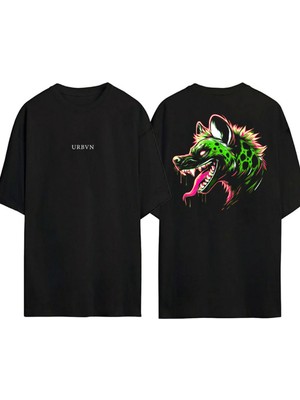 Urbvn Sırtlan Tasarım Baskılı Siyah Oversize T Shirt