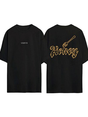 Urbvn Honey Tasarım Baskılı Siyah Oversize T Shirt