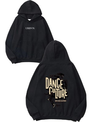Urbvn Dance Culture Tasarım Baskılı Oversize Siyah Kapüşonlu Sweatshirt