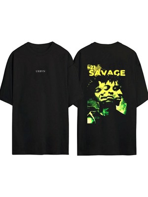 Urbvn Savage Tasarım Baskılı Siyah Oversize T Shirt