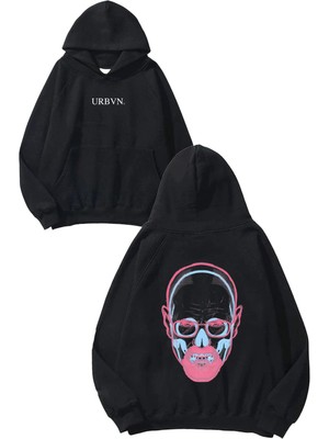Urbvn Skull Breaking Bad Tasarım Baskılı Oversize Siyah Kapüşonlu Sweatshirt