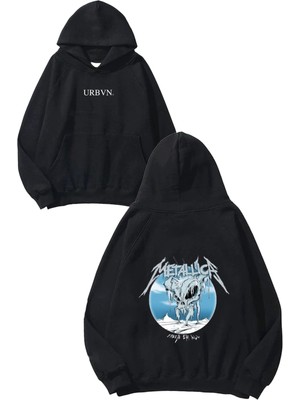 Urbvn Metallica Free Tasarım Baskılı Oversize Siyah Kapüşonlu Sweatshirt