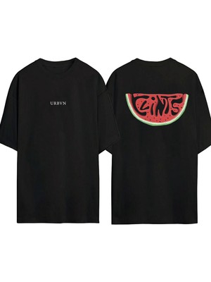 Urbvn Clints Tasarım Baskılı Siyah Oversize T Shirt