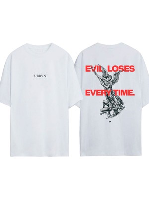 Urbvn Evil Loses Tasarım Baskılı Beyaz Oversize T-Shirt