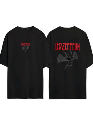 Urbvn LED Zepplin 1 Tasarım Baskılı Siyah Oversize T Shirt