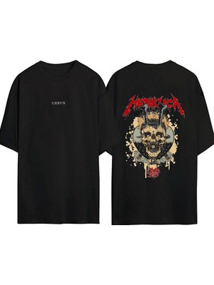 Urbvn Metallica Skull Tasarım Baskılı Siyah Oversize T Shirt