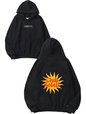 Urbvn Club Soleil Tasarım Baskılı Oversize Siyah Kapüşonlu Sweatshirt