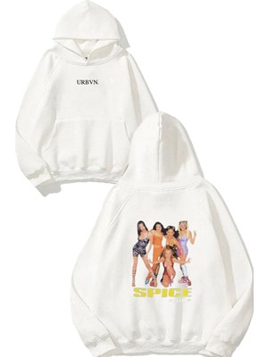 Urbvn Spice Girls Tasarım Baskılı Oversize Beyaz Kapüşonlu Sweatshirt