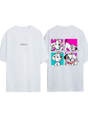 Urbvn Dogs Tasarım Baskılı Beyaz Oversize T-Shirt