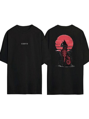 Urbvn IMAGE00382 Tasarım Baskılı Siyah Oversize T Shirt