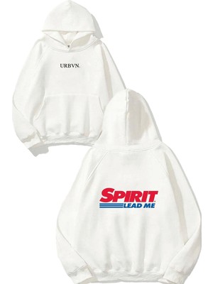 Urbvn Spirit Lead Me Tasarım Baskılı Oversize Beyaz Kapüşonlu Sweatshirt