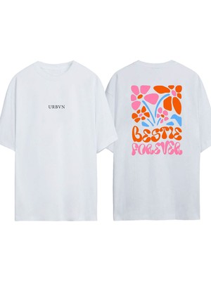 Urbvn Bestie Forever Tasarım Baskılı Beyaz Oversize T-Shirt